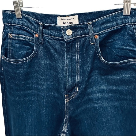 REFORMATION Organic Elan Ultra High Rise Jean Straight Leg Baltic 29 dark wash - Picture 7 of 12